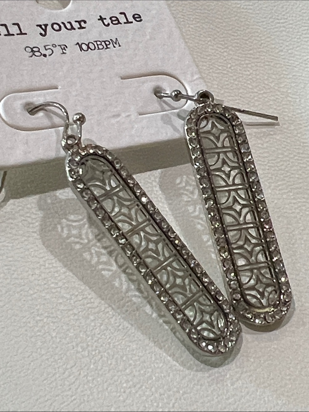 Tell Your Tale Silver Drop Earrings with Crystal Trim